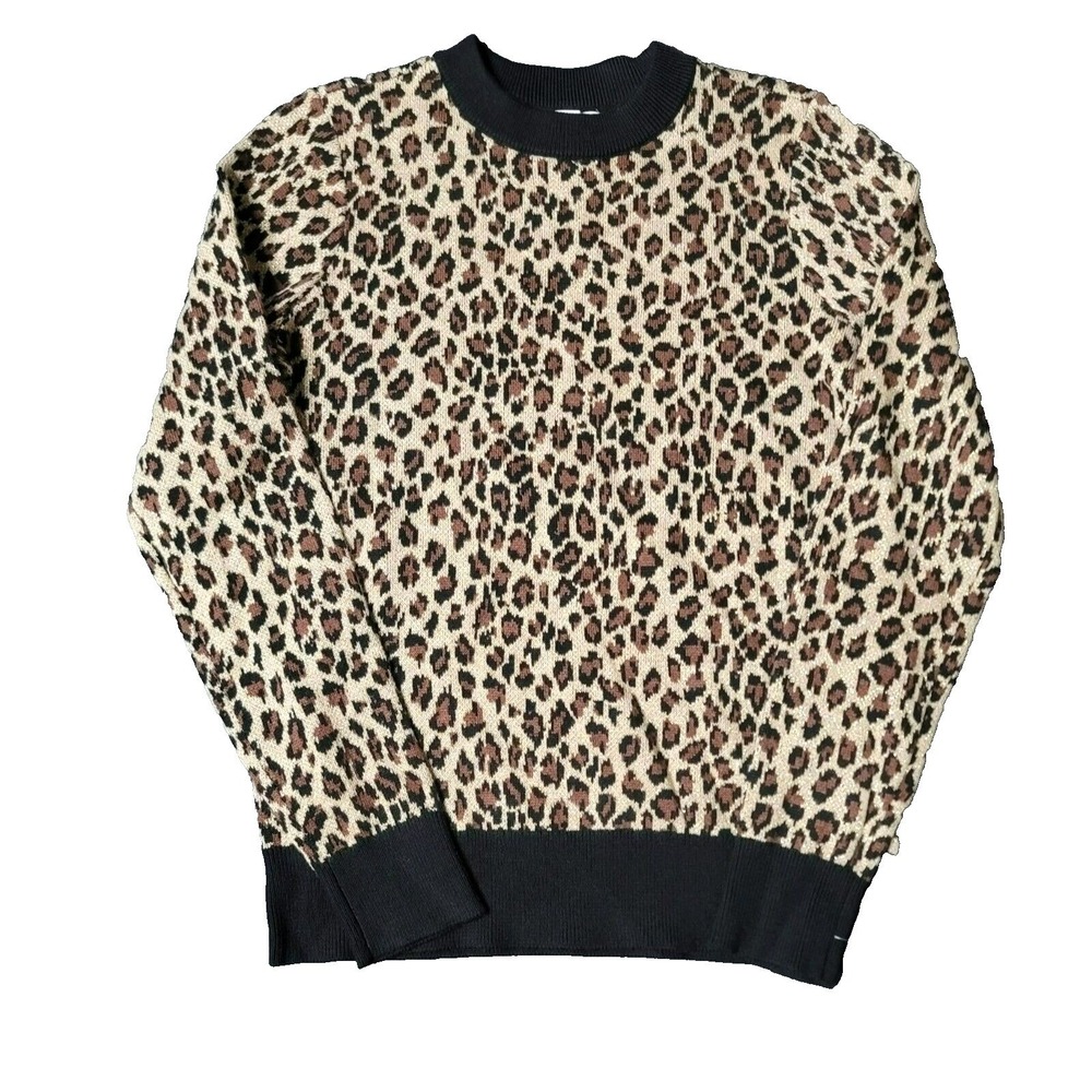 Charter Club‎ Animal Print Sweater XS Black Brown Crew Neck Metallic Mob Wife